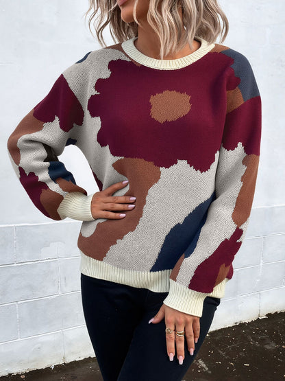 Crew Neck Long Sleeve Knit Pullover Sweater