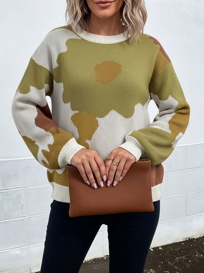 Crew Neck Long Sleeve Knit Pullover Sweater