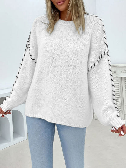 Colorblock Pullover Crew Neck Long Sleeve Knit Sweater