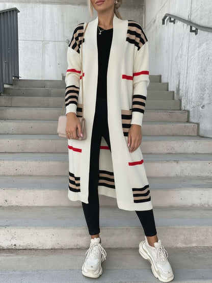 Loose Fit Long Sleeve Striped Knit Cardigan
