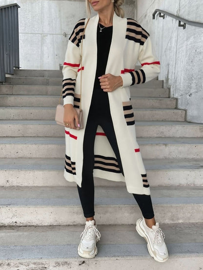 Loose Fit Long Sleeve Striped Knit Cardigan