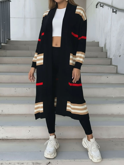 Loose Fit Long Sleeve Striped Knit Cardigan