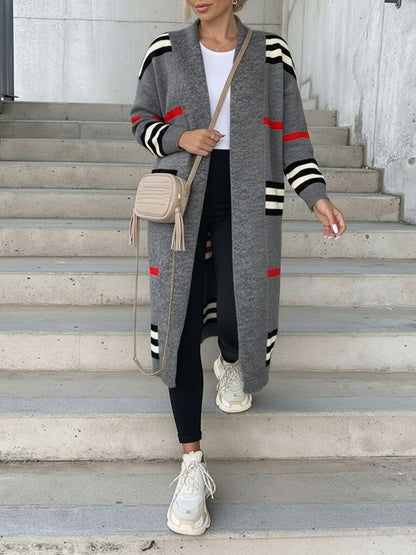 Loose Fit Long Sleeve Striped Knit Cardigan