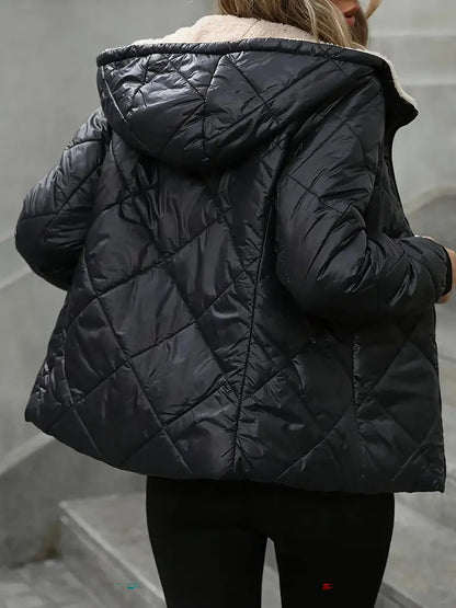 Fleece Lined Hooded Zip-Up Long Sleeves Padded Jacket