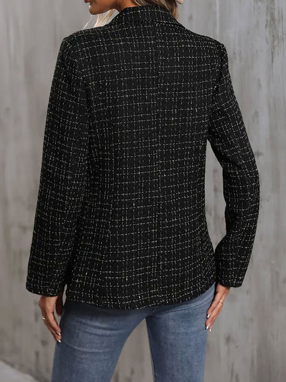 Notched Lapel Double Breasted Tweed Blazer