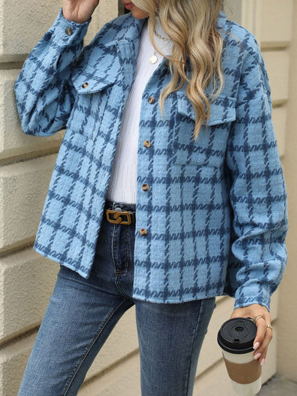Lapel Plaid Long Sleeves Loose Fit Jacket