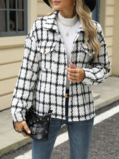 Lapel Plaid Long Sleeves Loose Fit Jacket