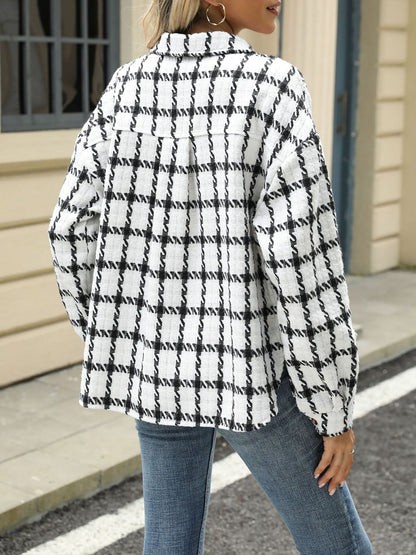 Lapel Plaid Long Sleeves Loose Fit Jacket