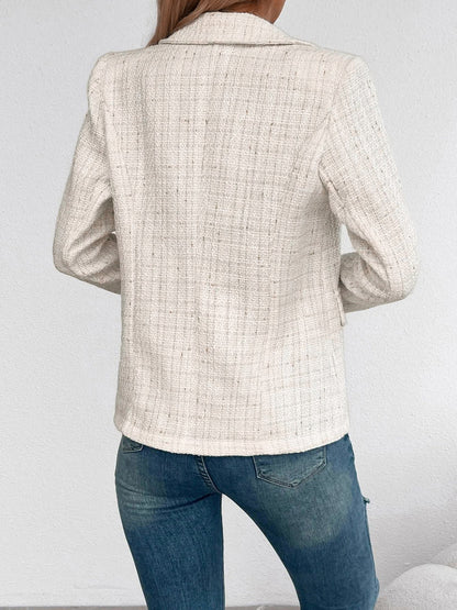 Tweed Notched Lapel Long Sleeves Plaid Blazer