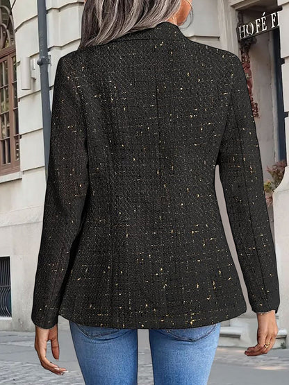 Tweed Notched Lapel Long Sleeves Plaid Blazer