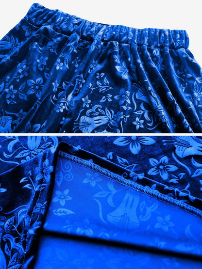 Velvet Floral Textured Elastic Waist Maxi A-Line Skirt