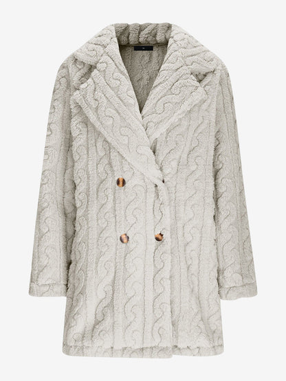 Notched Lapel Double-Breasted Mid-Length Faux Fur Jacket