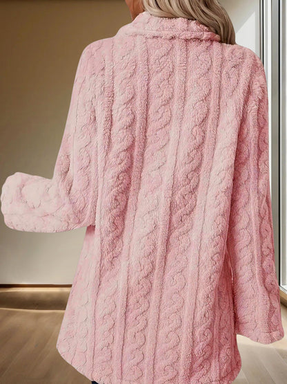 Notched Lapel Double-Breasted Mid-Length Faux Fur Jacket