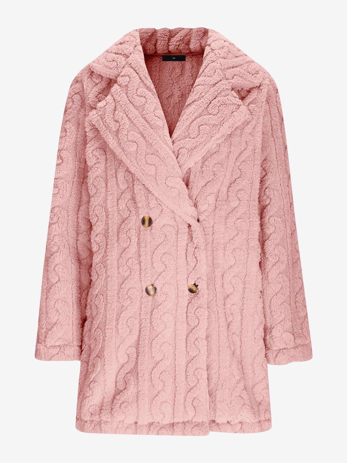 Notched Lapel Double-Breasted Mid-Length Faux Fur Jacket