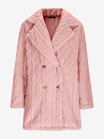 Notched Lapel Double-Breasted Mid-Length Faux Fur Jacket