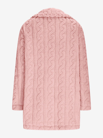 Notched Lapel Double-Breasted Mid-Length Faux Fur Jacket