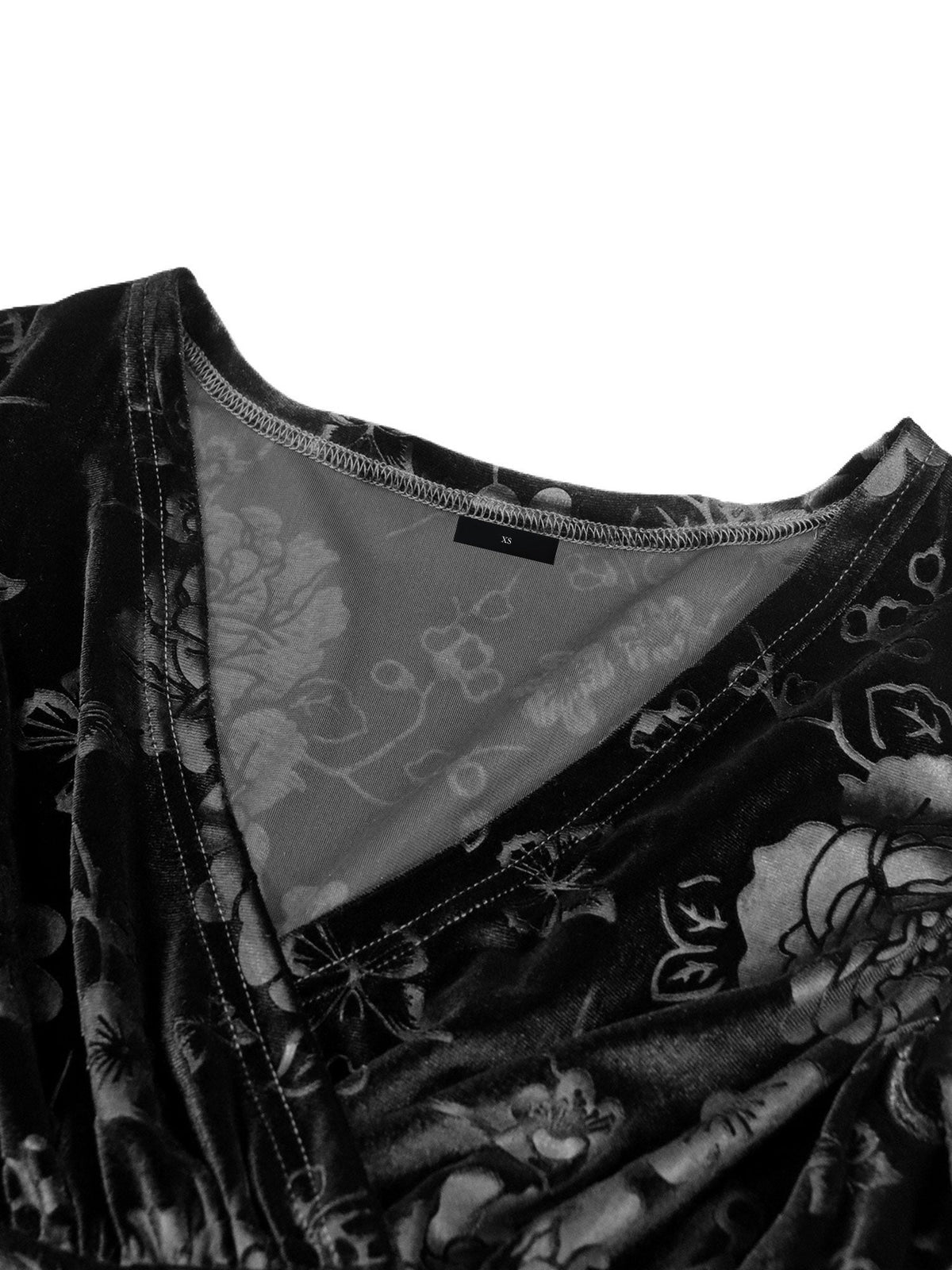 Velvet Floral Textured V Neck Long Sleeves Maxi Dress
