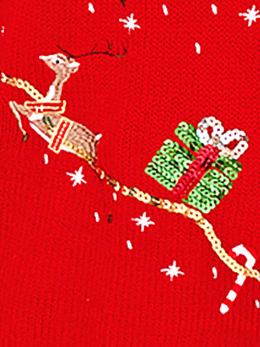 Christmas Sequined Deer Crew Neck Knit Sweater