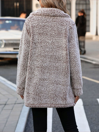 Loose Fit Collared Button Down Mid-Length Faux Fur Coat