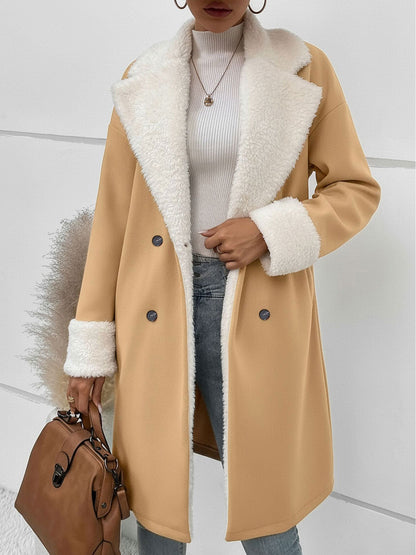 Fleece-Lined Notched Lapel Mid-Length Coat