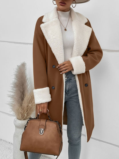 Fleece-Lined Notched Lapel Mid-Length Coat
