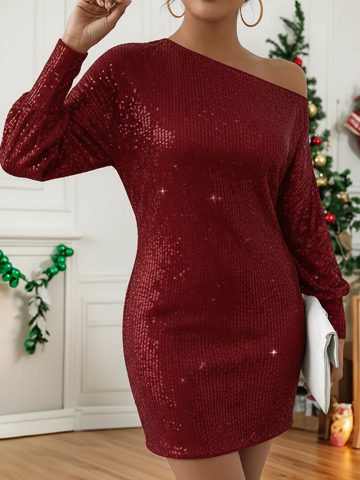 One Shoulder Sequin Mini Evening Dress
