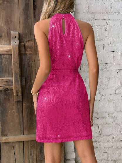 Sequined Halter Sleeveless Party Mini Dress