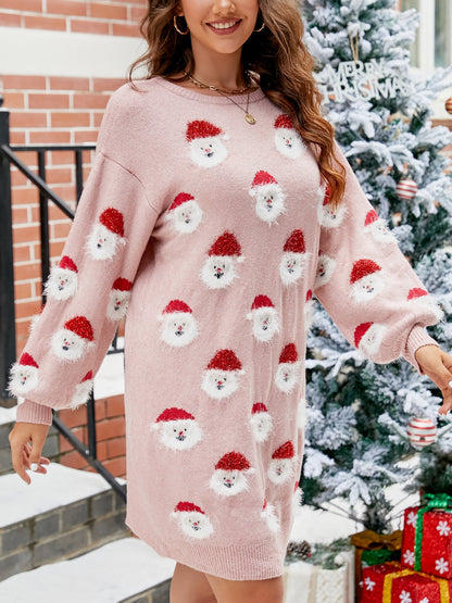 Christmas Santa Claus Puff Sleeves Sweater Dress