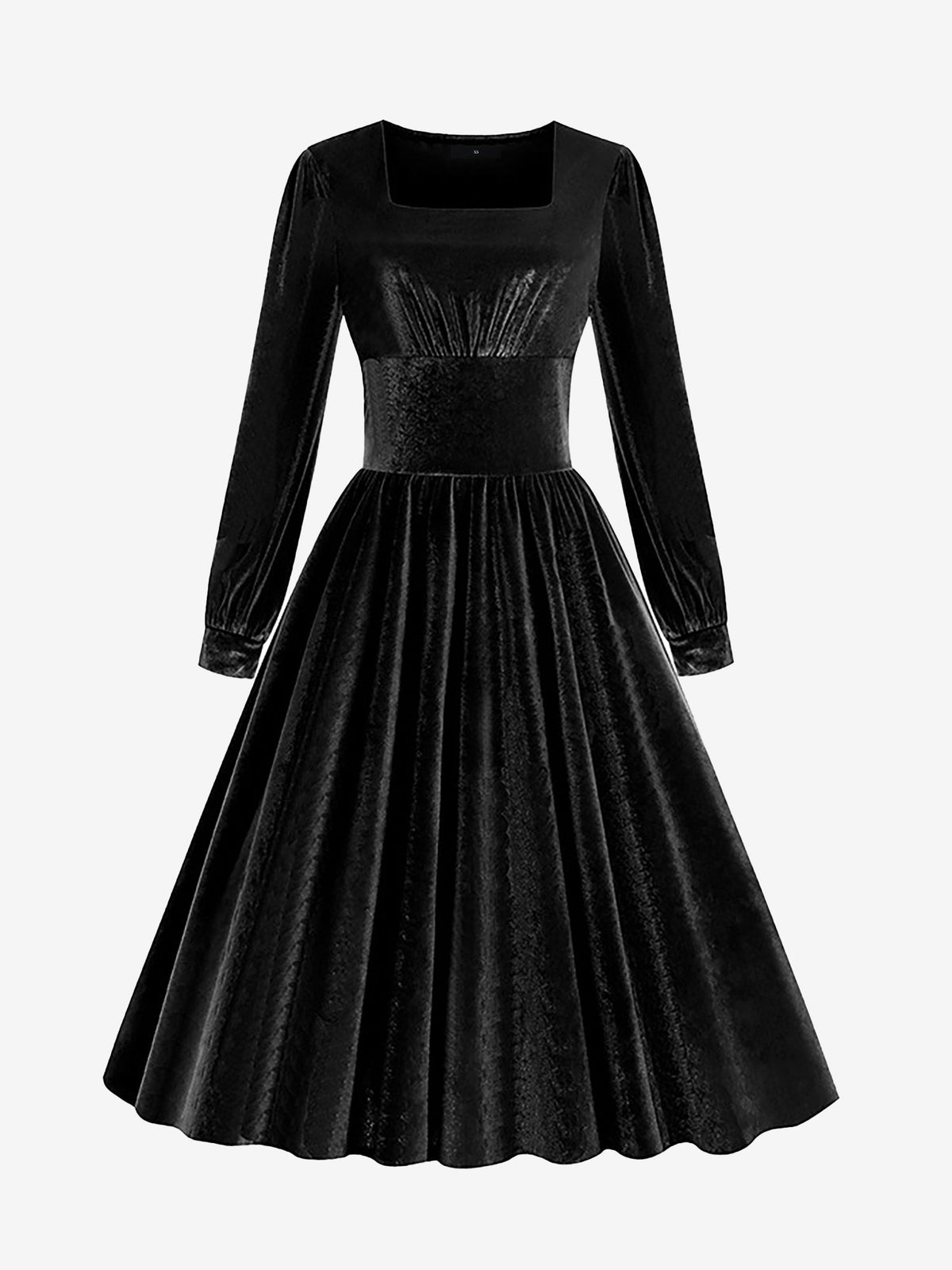 Square Neck Long Sleeve Velvet Christmas A-Line Dress