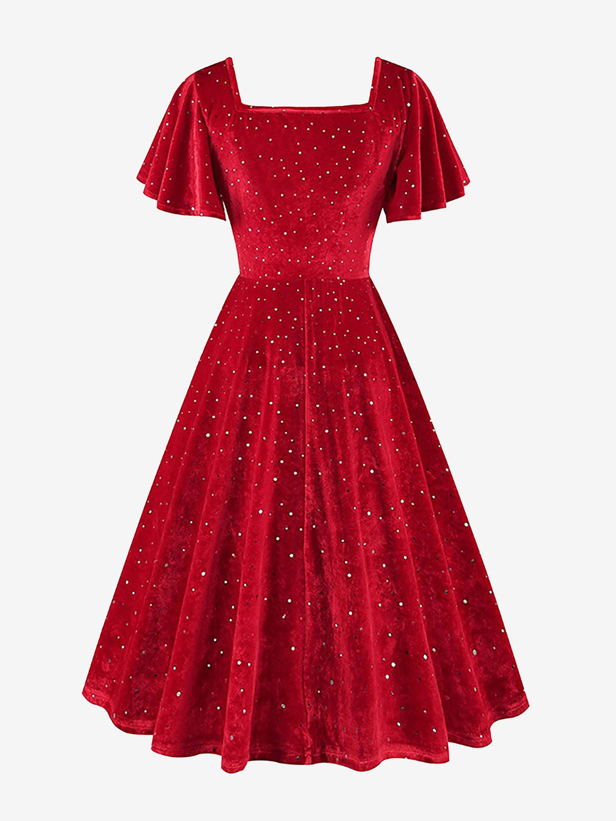 Vintage Velvet Flare Sleeves Square Neck Swing Dress