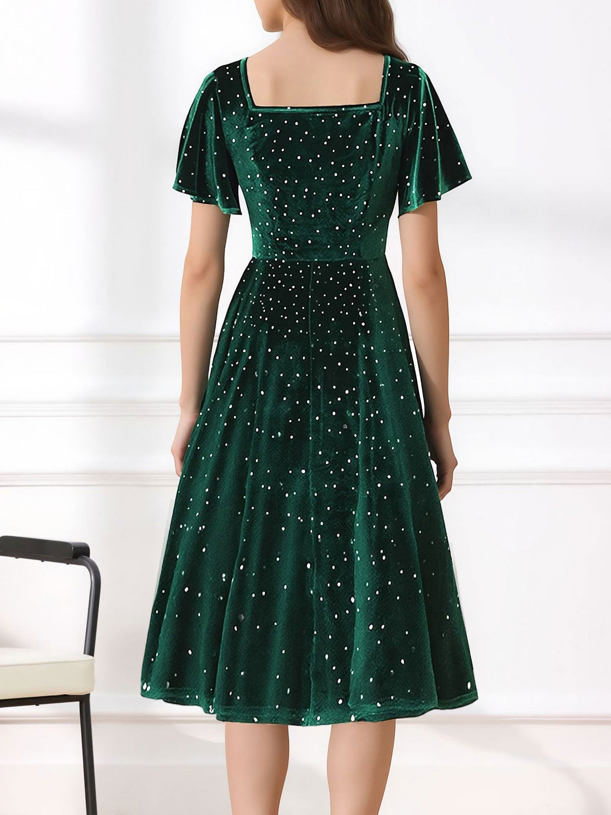 Vintage Velvet Flare Sleeves Square Neck Swing Dress