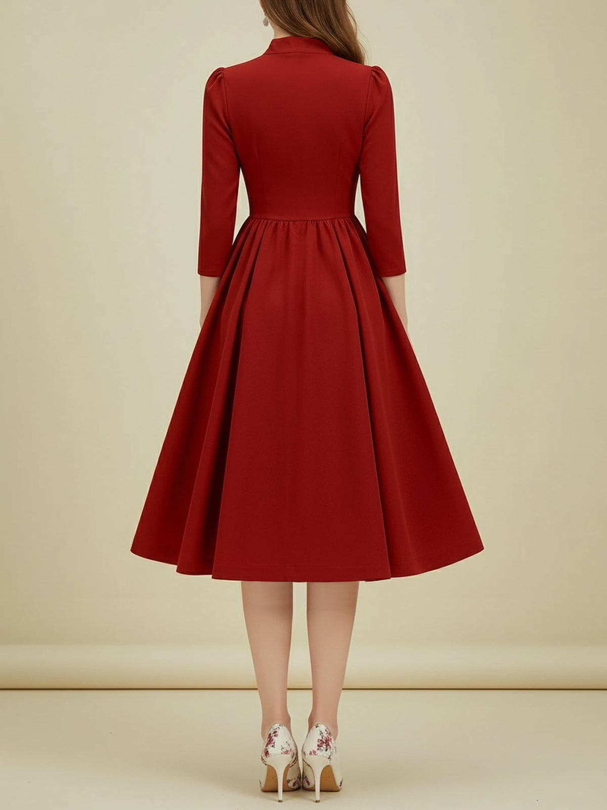 Bow Tie Neck Button Down Midi Swing Dress