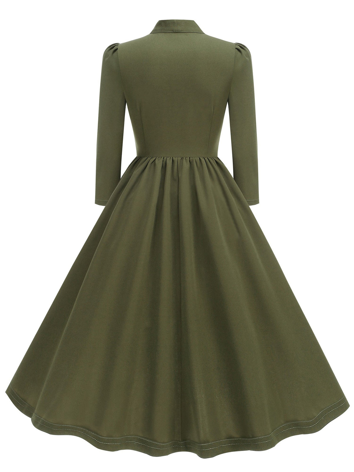 Bow Tie Neck Button Down Midi Swing Dress