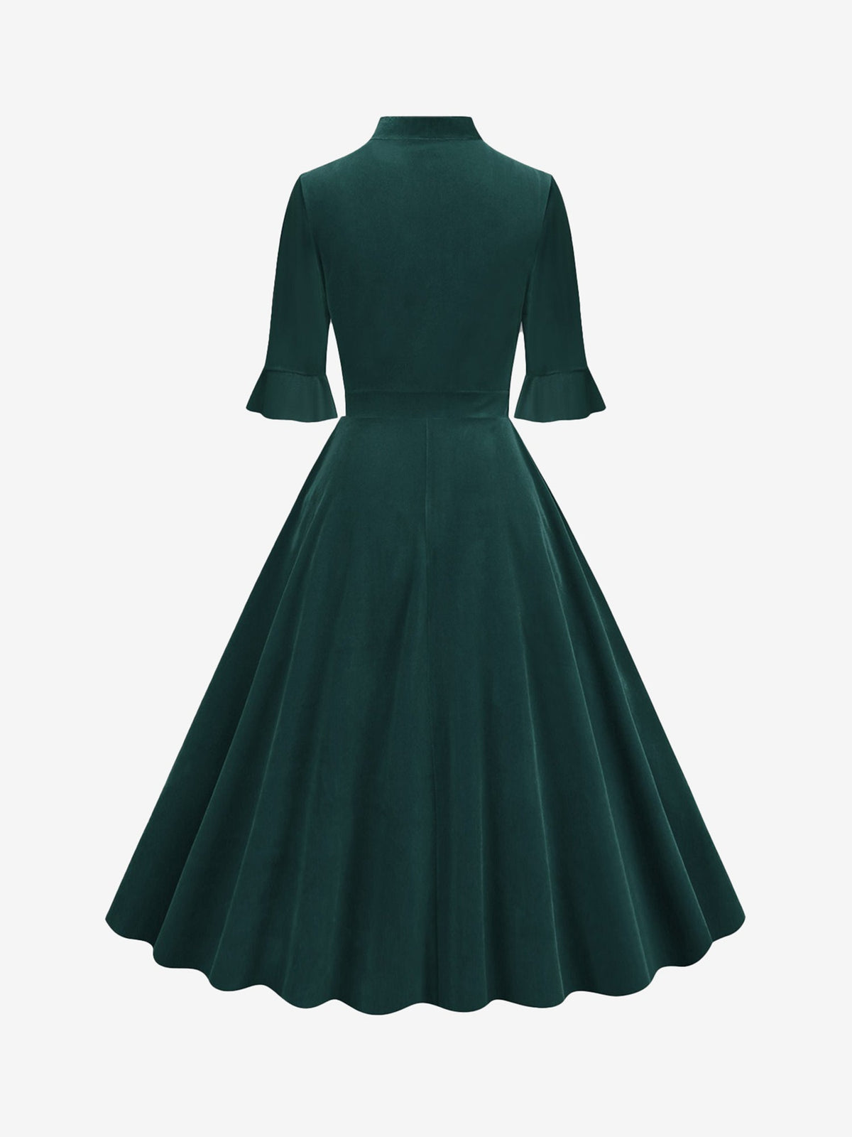 Vintage Velvet Ruffled Sleeves Bow Tie Midi Swing Dress