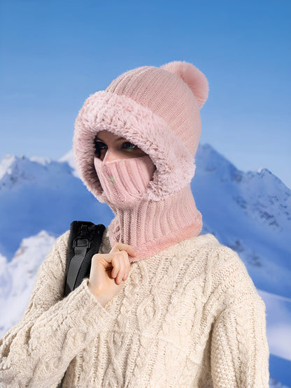 Windproof Fleece Lined Warm Beanie Hat Scarf All-in-one
