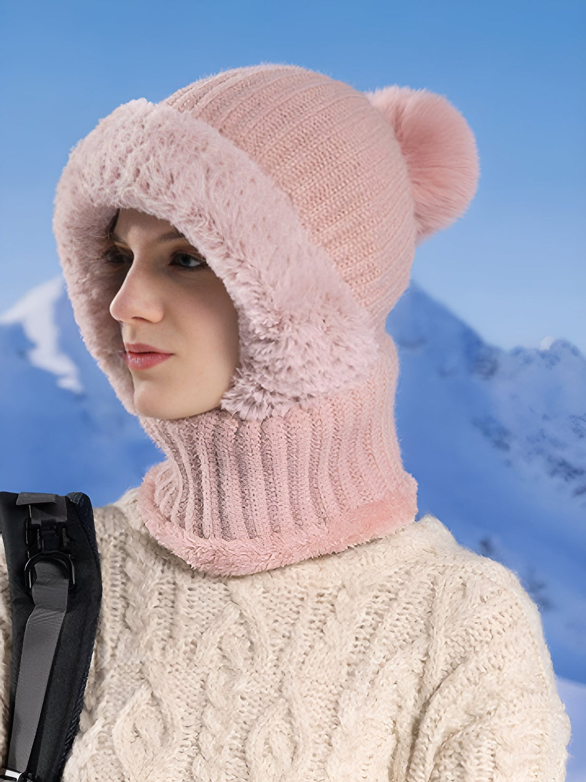 Windproof Fleece Lined Warm Beanie Hat Scarf All-in-one