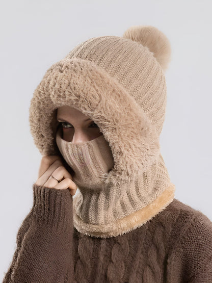 Windproof Fleece Lined Warm Beanie Hat Scarf All-in-one