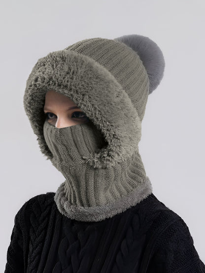 Windproof Fleece Lined Warm Beanie Hat Scarf All-in-one