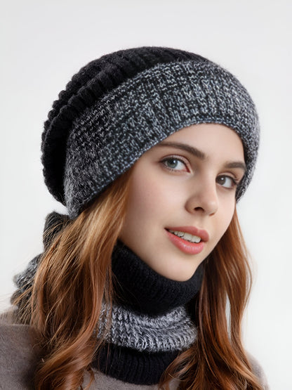 2 Pieces Knitted Beanie Hat & Scarf Set