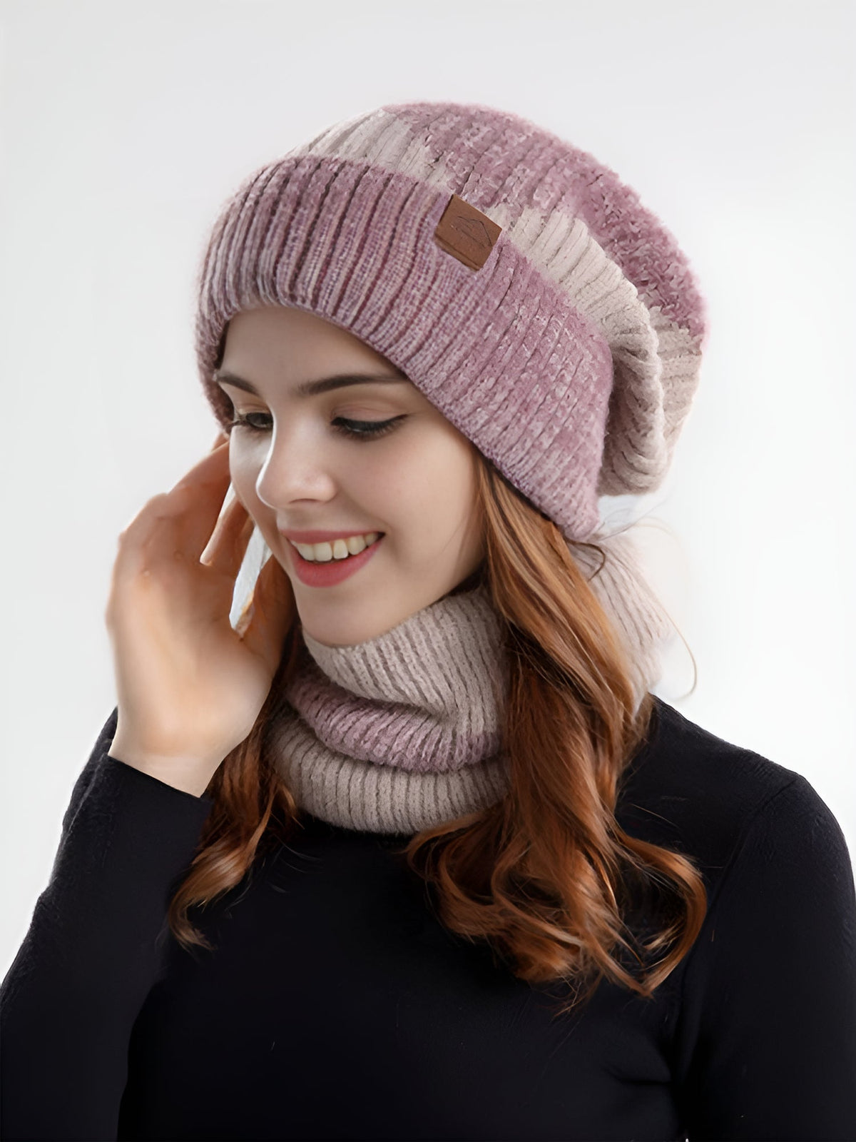 2 Pieces Knitted Beanie Hat & Scarf Set