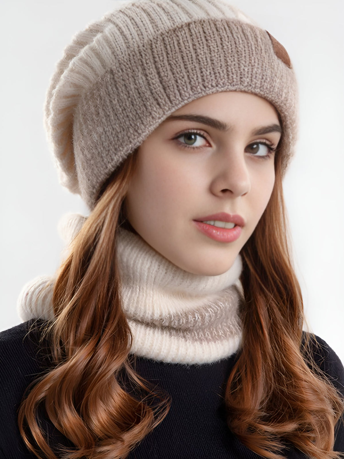 2 Pieces Knitted Beanie Hat & Scarf Set