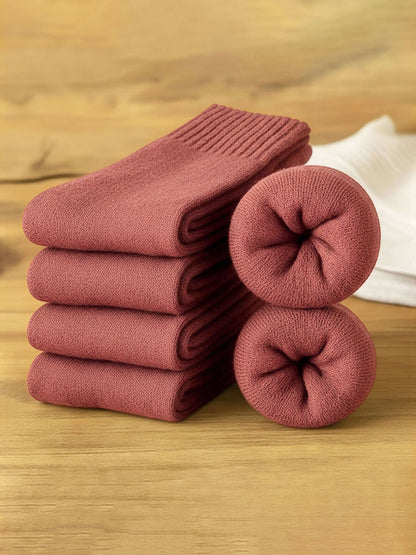5 Pairs Thickened Warm Solid Color Mid-Calf Socks