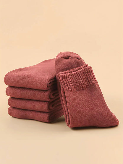 5 Pairs Thickened Warm Solid Color Mid-Calf Socks