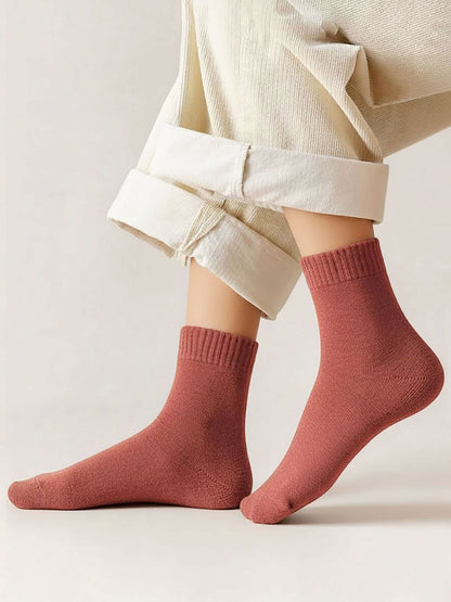 5 Pairs Thickened Warm Solid Color Mid-Calf Socks