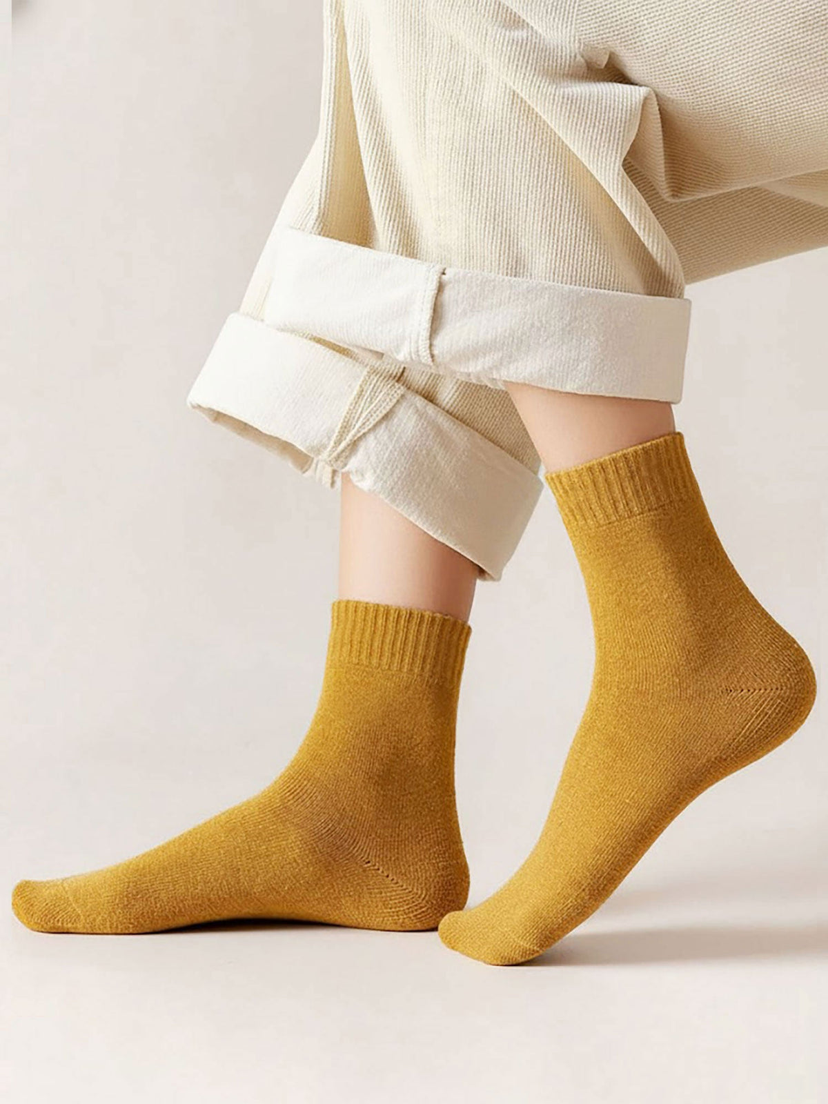5 Pairs Thickened Warm Solid Color Mid-Calf Socks
