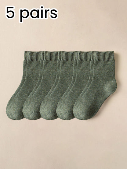 5 Pairs Thickened Warm Solid Color Mid-Calf Socks