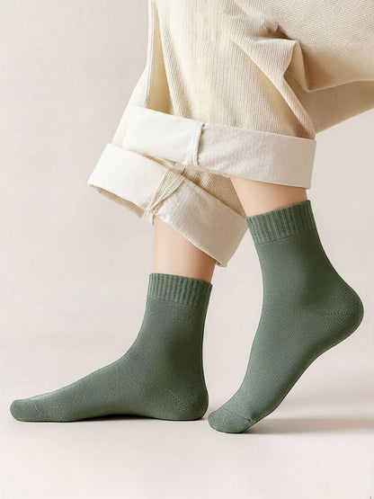 5 Pairs Thickened Warm Solid Color Mid-Calf Socks