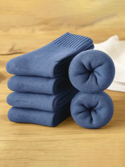 5 Pairs Thickened Warm Solid Color Mid-Calf Socks