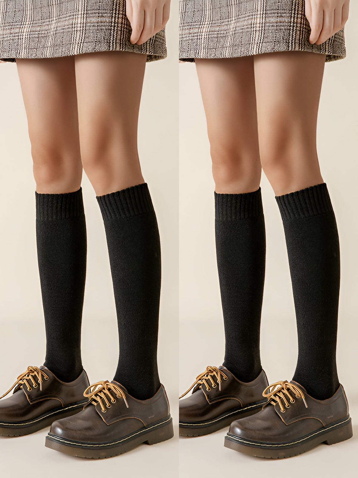 Winter Solid Color Fleece Lined Knee High Socks