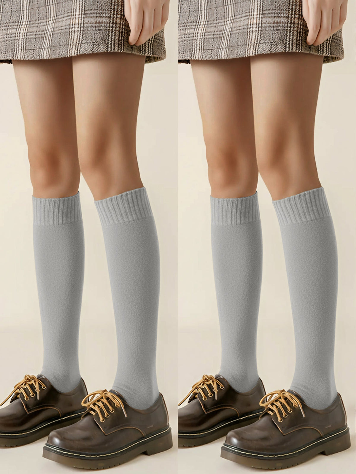 Winter Solid Color Fleece Lined Knee High Socks